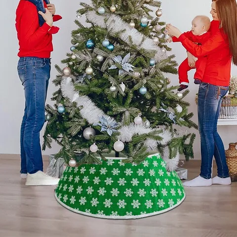 Gonna per Albero di Natale Ricamato Fiocco di Neve Paillettes Peluche Tessuto Base Copertura Tappetino Vacanza Casa Festa Decorazione