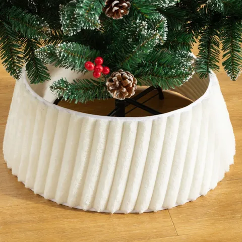 Jupe de Sapin de Noël en Peluche Collier de Base Ronde Décoration Festive Couverture de Support Ornements Doux pour Maison Fête
