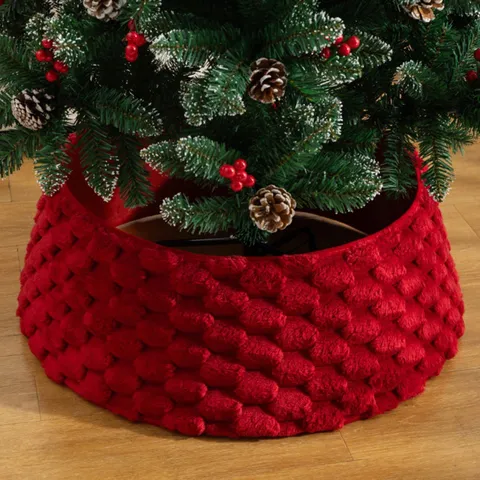Jupe de Sapin de Noël en Peluche Collier de Base Ronde Décoration Festive Couverture de Support Ornements Doux pour Maison Fête