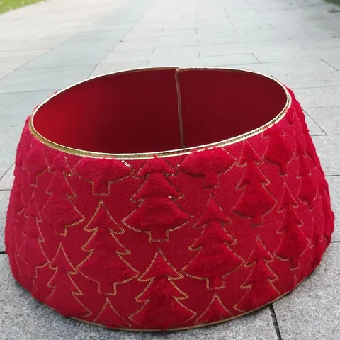 Jupe de Sapin de Noël en Peluche Collier de Base Tapis Broderie Paillettes pour Décoration de Fête Maison