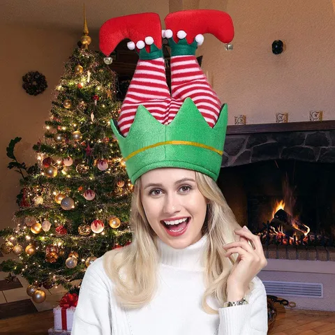 Lustige Weihnachten Hosenbein Elfenmütze Gestreift Neuheit Weihnachtsmann Bein Kappe Plüsch Feiertag Cosplay Kostüm Hut Für Familie Party Erwachsene Dekorativ Kopfschmuck