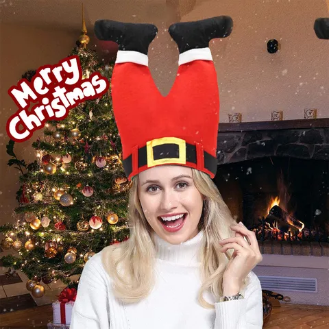 Lustige Weihnachten Hosenbein Elfenmütze Gestreift Neuheit Weihnachtsmann Bein Kappe Plüsch Feiertag Cosplay Kostüm Hut Für Familie Party Erwachsene Dekorativ Kopfschmuck
