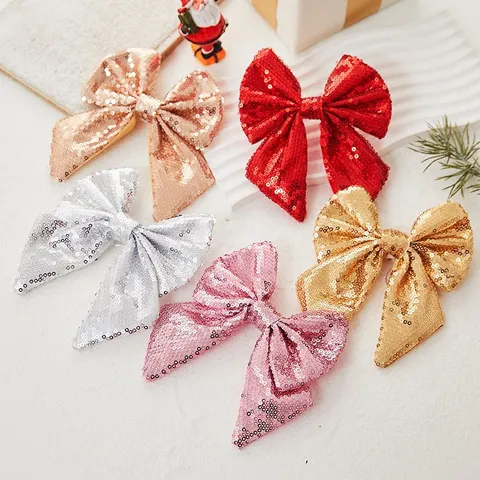 Nœud de Noël Pailleté Tissu Ornements Suspendus Paillettes Perlées Mariage Fête Festive Cime d'Arbre Décorations Pour Vacances Maison Scène