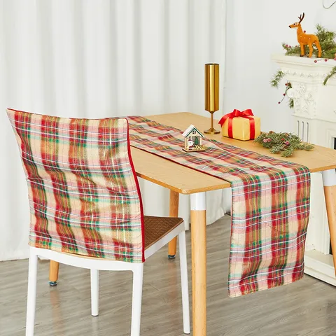 Christmas Plaid Chair Cover American Vintage Double Sided Printed Fabric Chair Protector Holiday Home Table Decor