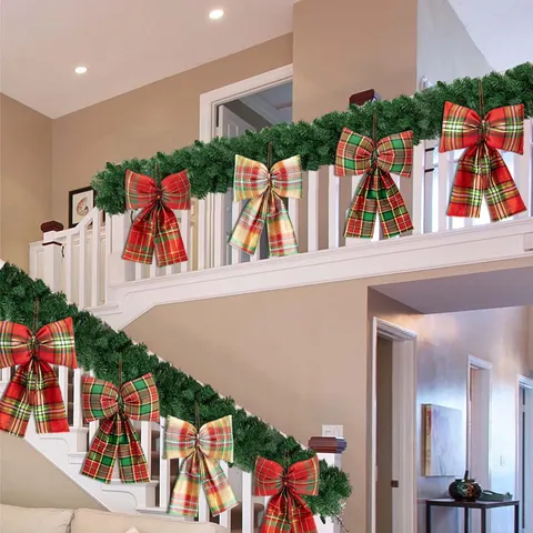 Weihnachten Karierte Schleife Handwerk Urlaub Baum Hängende Ornamente Für Zu Hause Innen Festliche Party Dekoration Rot Grün Gitter Schleifen Geschenk