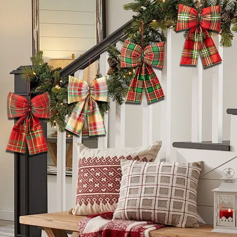 Weihnachten Karierte Schleife Handwerk Urlaub Baum Hängende Ornamente Für Zu Hause Innen Festliche Party Dekoration Rot Grün Gitter Schleifen Geschenk