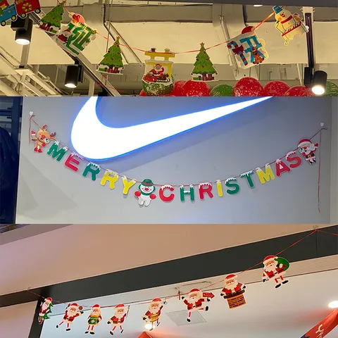 Bannière en Papier de Noël Dessin Animé Père Noël Bonhomme de Neige Guirlande Décoration Murale de Fête de Noël Guirlande Suspendue Décoration de Maison
