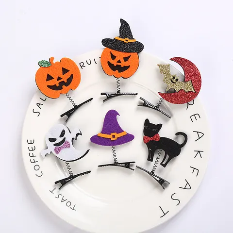 Halloween Haarklammern Für Kinder Kürbis Geist Fledermaus Totenkopf Muster Filz Haarnadeln Party Kostüm Dekoration Zubehör