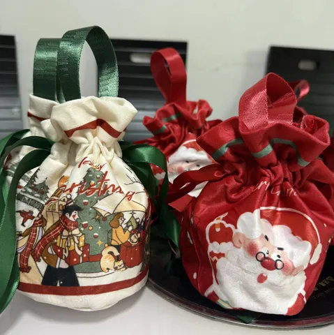 Samt Weihnachtsgeschenktüte Weihnachtsmann Schneemann Muster Kordelzug Süßigkeitenbeutel Für Party Eve Apfelverpackung Handtasche Festliche Dekoration