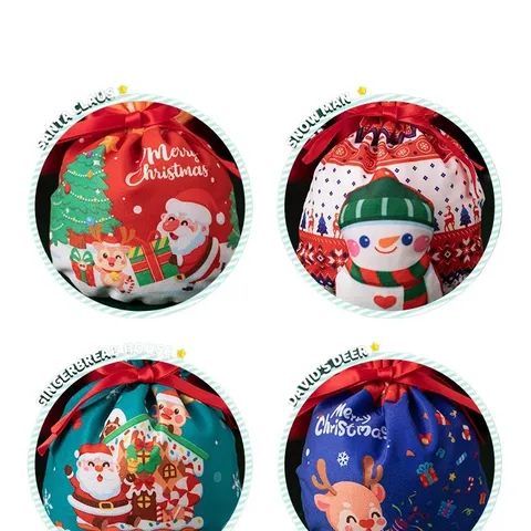 Weihnachts Geschenktüte Kordelzug Süßigkeitentasche Weihnachtsmann Schneemann Samtstoff Apfel Verpackung Beutel Kinder Party Deko