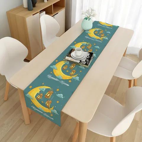 Retro Ramadan Tischläufer Plüsch Bedruckte Tischdecke Für Küche Esszimmer Party Home Dekoration Mond Stern Moschee Eid Mubarak Dekor
