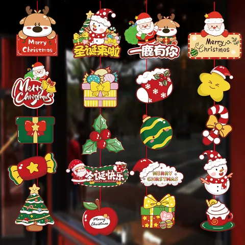 Cartoon Christmas Paper Banners Santa Claus Snowman Reindeer Hanging Garland Commercial Mall Home Window Party Festive Decorative Ornaments
