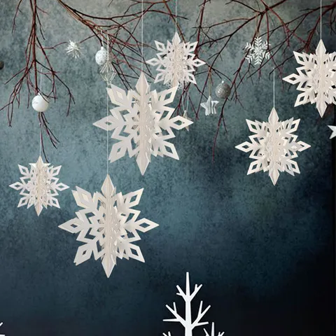 Festliche Feiertagsdekoration Papier 3D Schneeflocken Girlanden Set Einkaufszentrum Fenster Hängende Streamer Winter Neujahr Zuhause Dekorative Ornamente