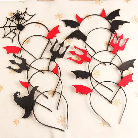 Halloween Filz Stirnbänder Fledermaus Flügel Teufelshörner Spinnennetz Hexenhut Gruseliges Festival Party Kostüm Haarschmuck Für Kinder Damen