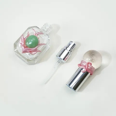 Bottiglia di Profumo in Vetro Fatta a Mano Con Sfera in Cristallo Naturale Dosatore per Oli Essenziali Flacone Spray Ricaricabile