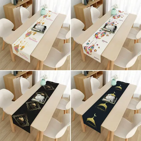 Retro Ramadan Tischläufer Plüsch Bedruckte Tischdecke Für Küche Esszimmer Party Home Dekoration Mond Stern Moschee Eid Mubarak Dekor