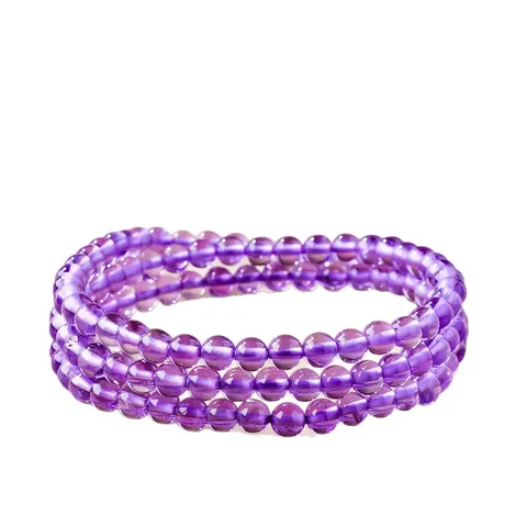 Natuurlijk Brazilië Amethist Kralen Gelaagde Armband Elegante Lavendel Kwarts Kristal Ronde Kralen Wikkelarmband Cadeau Voor Dames