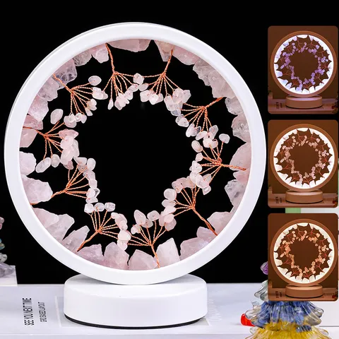 Natürlicher Kristall Runde Nachtlicht USB Blumenbaum Tischlampe Minimalistische LED Schlafzimmer Nachttisch Atmosphäre Licht Weihnachten Desktop Ornament