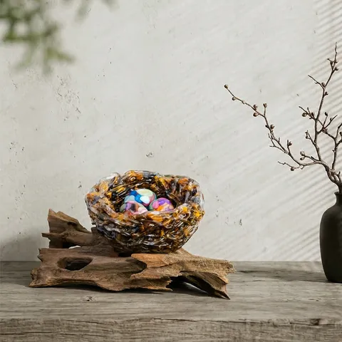 Natural Crystal Resin Bird Nest Ornament Easter Egg Decorative Figurine Amethyst Aquamarine Stone For Home Holiday Gift Decor