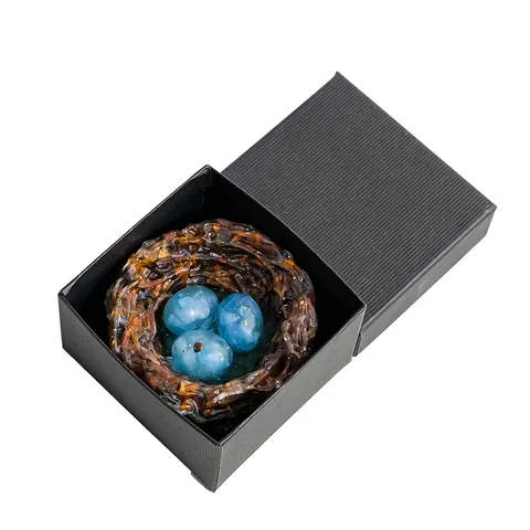 Natural Crystal Resin Bird Nest Ornament Easter Egg Decorative Figurine Amethyst Aquamarine Stone For Home Holiday Gift Decor