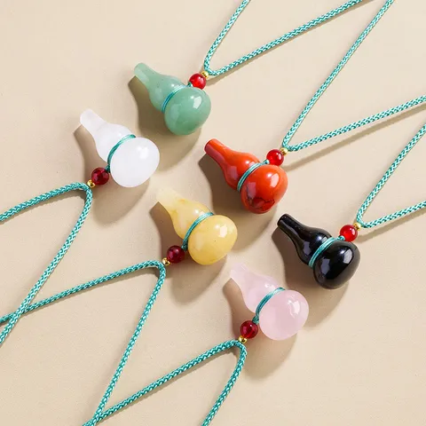 Naturkristall Kalebasse Anhänger Halskette Chinesischer Stil Fulu Edelstein Schmuck Mit Geflochtenem Seil Für Herren Damen Geschenk