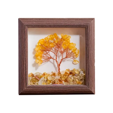 Natuurlijk Kristal Geldboom In Walnotenhout Fotolijst Geluksedelsteen Boom Tafeldecoratie Handgemaakt Koperdraad Home Office Ornament