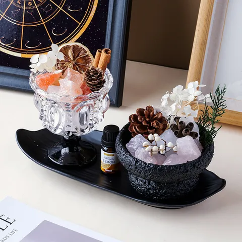 Adorno de Aromaterapia Sin Llama de Piedra de Cristal Natural Difusor de Copa de Vidrio Cuenco Volcánico Decoración del Hogar Regalo de Año Nuevo