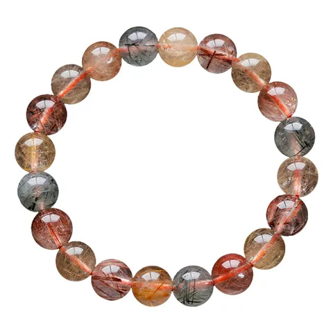 Natural Multicolor Rutilated Quartz Bracelet Rabbit Hair Gemstone Beaded Stretch Bracelet For Women Men Jewelry Gift