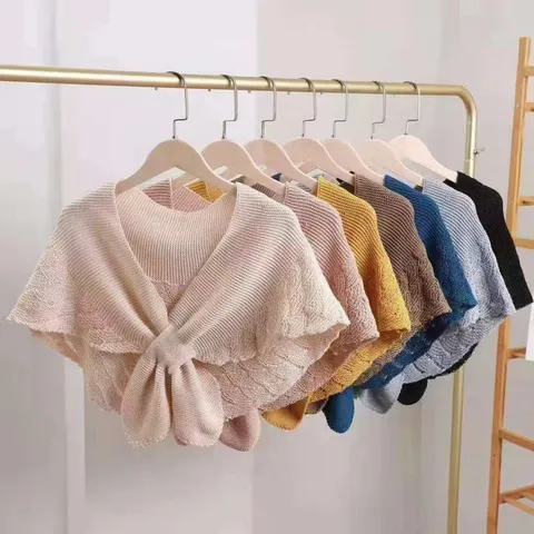 Damen Gestricktes Kleines Schultertuch Falscher Kragen Elegantes Fischschwanzmuster Aushöhlen Nackenschutz Socialite-Stil Stricktuch Schulterschal