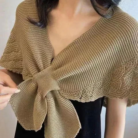 Damen Gestricktes Kleines Schultertuch Falscher Kragen Elegantes Fischschwanzmuster Aushöhlen Nackenschutz Socialite-Stil Stricktuch Schulterschal