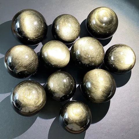 Natural Golden Obsidian Sphere Feng Shui Crystal Ball Polished Stone For Office Living Room Entrance Home Decor Ornament