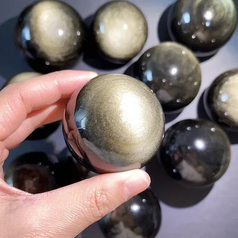 Natural Golden Obsidian Sphere Feng Shui Crystal Ball Polished Stone For Office Living Room Entrance Home Decor Ornament