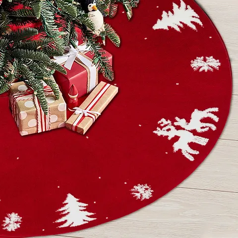 Weihnachten Gestrickte Baumdecke Schneeflocke Elch Muster Rund Weihnachtsbaum Basis Abdeckung Feiertag Dekorationen Rotes Weißes