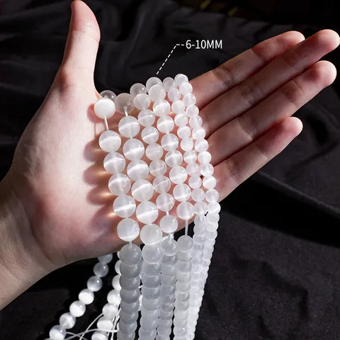 Natürliche Selenit Katzenauge Rundperlen Stränge Für DIY Schmuckherstellung Halskette Armband Zubehör Handgefertigte Kristall Edelsteine