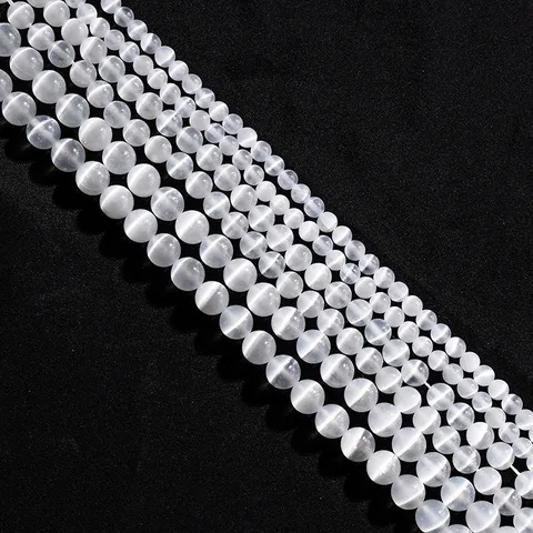 Natürliche Selenit Katzenauge Rundperlen Stränge Für DIY Schmuckherstellung Halskette Armband Zubehör Handgefertigte Kristall Edelsteine