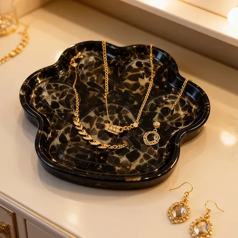 Natürlicher Kristallkies Harz Ablagefach Süße Katzenpfote Hundeknochen Form Schmuck Display Organizer Für Schreibtisch Dekoration