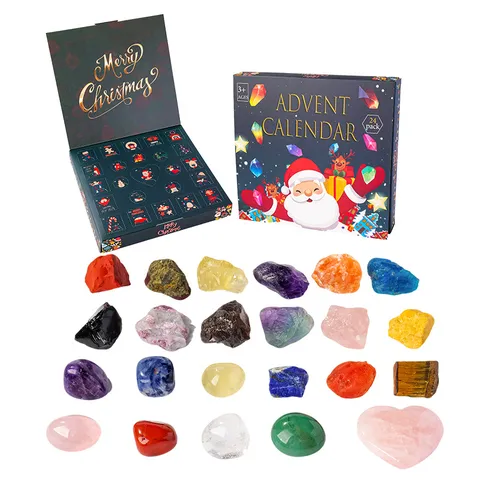 Weihnachten Adventskalender Blind Box 24 Tage Countdown Geschenkbox Naturkristall Stein Harz Tiere Figuren Set Xmas Kinder Geschenk Dekor