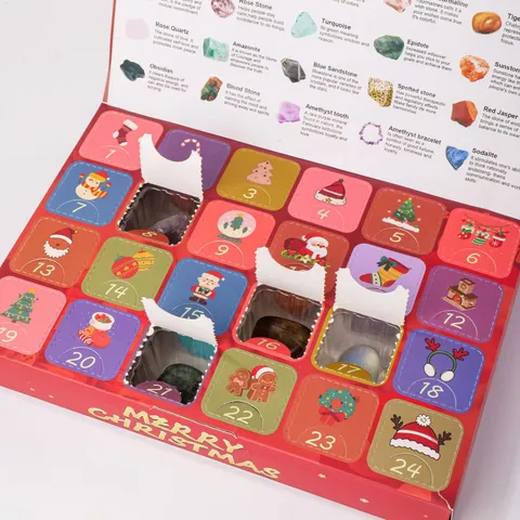 Calendario dell Avvento di Natale Scatola a Sorpresa Pietre di Cristallo Naturale Regali per Bambini Stampato Decorazione Festiva