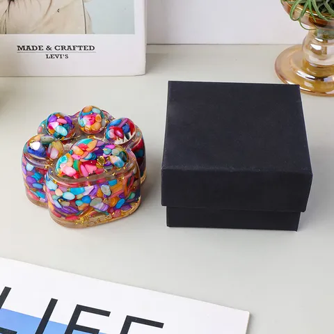 Handgefertigte Katzenpfote Aufbewahrungsbox aus Harz und Kristallstein Niedlicher Schmuck-Organizer Heimdeko Einweihungsgeschenk