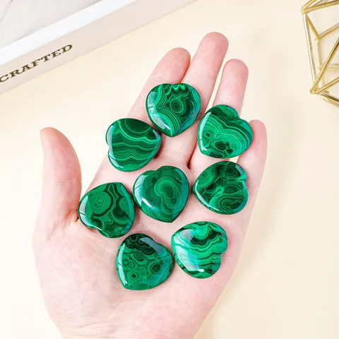 Natural Malachite Heart Shape Stone No Hole Polished Green Gemstone Heart For DIY Pendant Jewelry Making Crystal Craft Hanging Gift