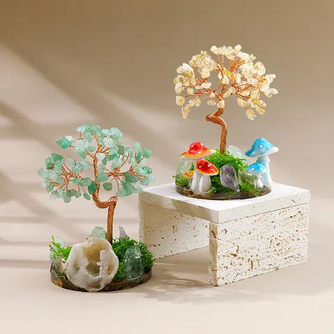 Ornement d'Arbre d'Argent en Cristal Naturel Moderne Fait Main Fil de Cuivre Améthyste Citrine Géode Champignon Décoration de Bureau Maison Bureau