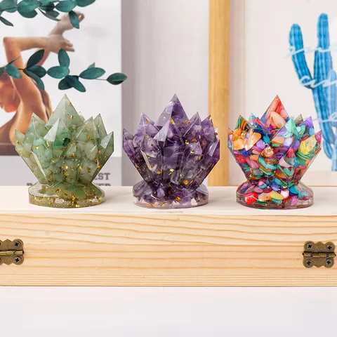 Natürlicher Kristall Bruchstein Harzguss Lotus Cluster Schreibtisch Ornament Goldfolie Akzente Schmuckhalter Für Haus Büro Einweihungsgeschenk Dekor
