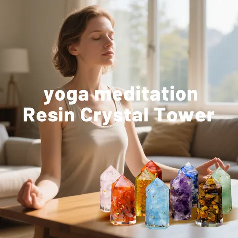 Natural Quartz Crystal Crushed Stone Resin Pillar Ornament Hexagonal Point Energy Tower Figurine For Meditation Yoga Decor