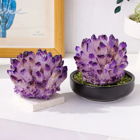 Ornement de Géode de Cluster d'Améthyste Violette Naturelle Spécimen de Minéral de Cristal Brut pour la Décoration de Feng Shui de Salon de Bureau à Domicile