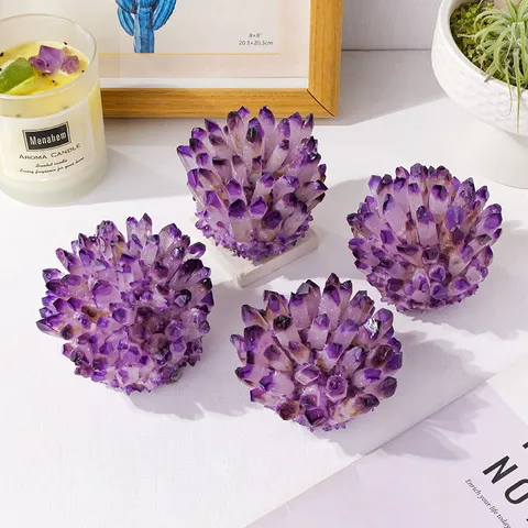 Ornement de Géode de Cluster d'Améthyste Violette Naturelle Spécimen de Minéral de Cristal Brut pour la Décoration de Feng Shui de Salon de Bureau à Domicile