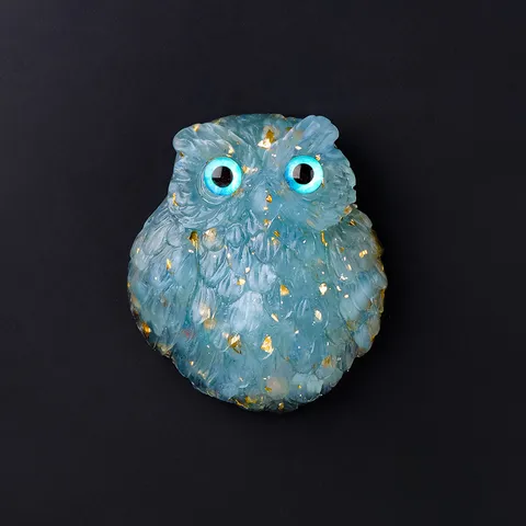 Natural Crystal Chips Resin Epoxy Owl Fridge Magnet Healing Stones Lucky Turtle Desktop Ornaments Magnetic Home Decor Gift