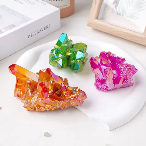 Natürlicher Kristallcluster Ornament Galvanisiert Farbige Einzeltip Quarz Mineralienprobe Haus Feng Shui Büro Schreibtisch Deko Figur Geschenk
