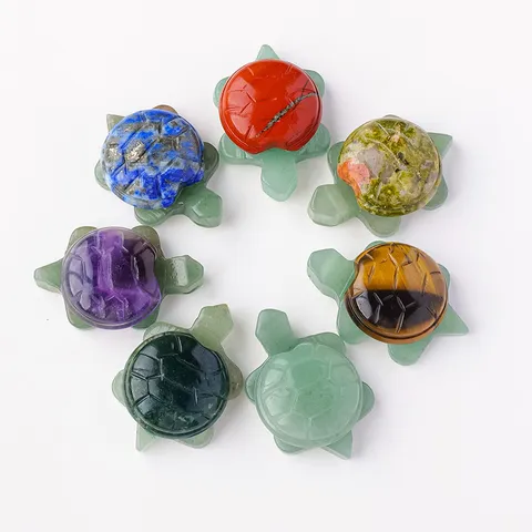 Natural Crystal Turtle Ornament Quartz Gemstone Hand Carved Animal Figurine Feng Shui Home Office Desktop Wealth Decoration Gift