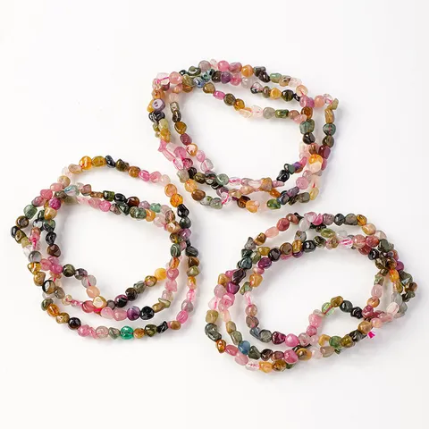 Bracciale Multistrato in Scaglie di Tormalina Naturale per Donna Colorato Cinturino a Mano in Cristallo di Pietra Preziosa Irregolare Gioielli alla Moda