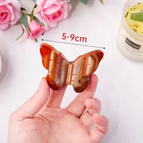 Natürliche Achat Schmetterling Schnitzerei Kristallstein Handgefertigte Tierstatue Schreibtisch Ornament Für Zuhause Büro Tisch Deko